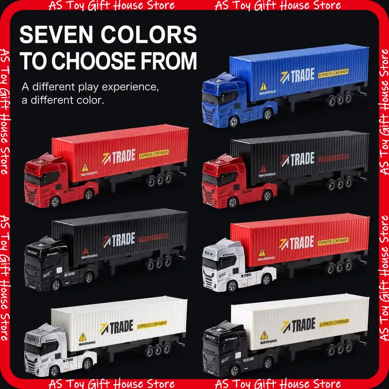 Hobby Rc Van - รถบรรทุกพ่วงบังคับวิทยุ RTR ขนาด 1:64 ทำจากโลหะผสม พร้อมคอนเทนเนอร์และพื้นเรียบ