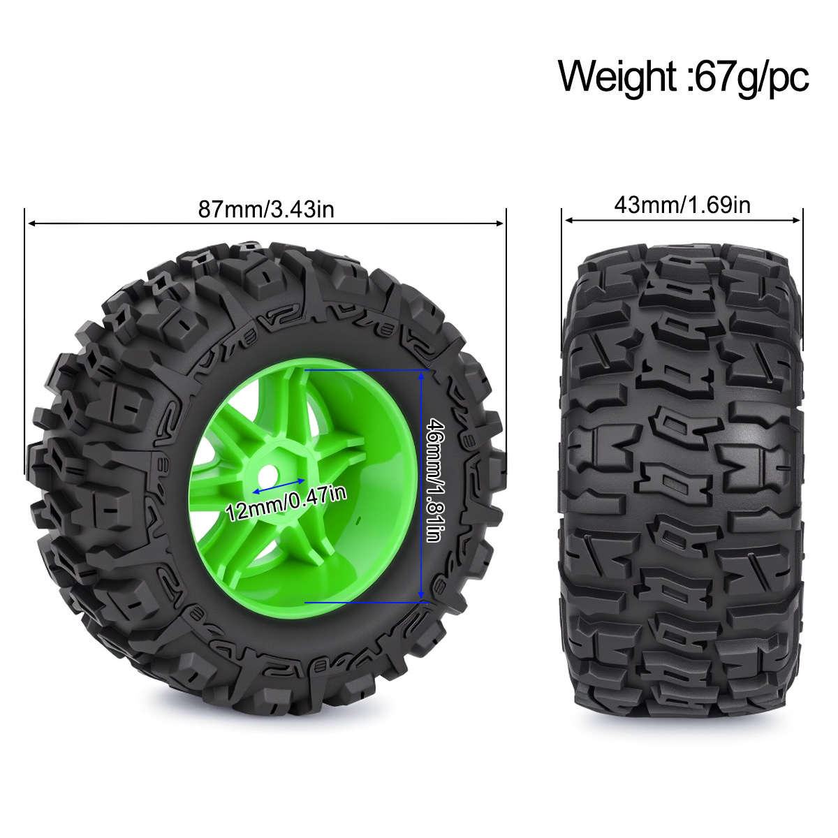 ยางล้อ 4 ชิ้น ขนาด 87 มม. พร้อ - Rc Hobby Trucks บทวิจารณ์และราคา